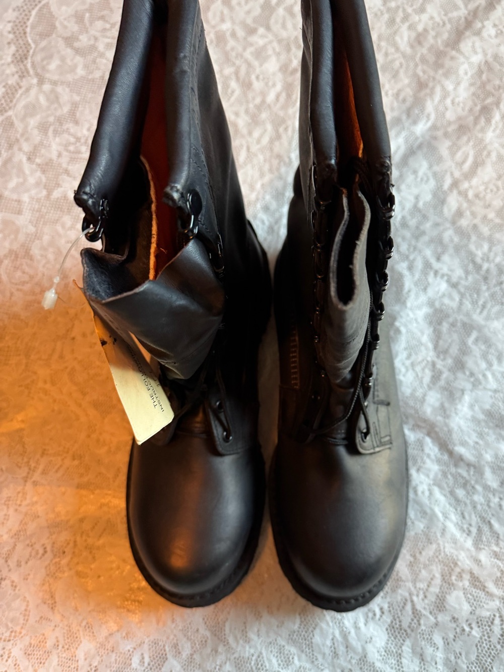 Vibram Black Lace-Up Leather Combat Boots Clod Weather